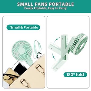 IQeer Battery Operated Portable Fan, Mini Rechargeable Handheld Fan,Small Foldable Fan,Quiet but Powerful Desk Fan Up to 10 hrs Operated Makeup Eyelash Fan for Kids Women Outdoor Travelling(Green)