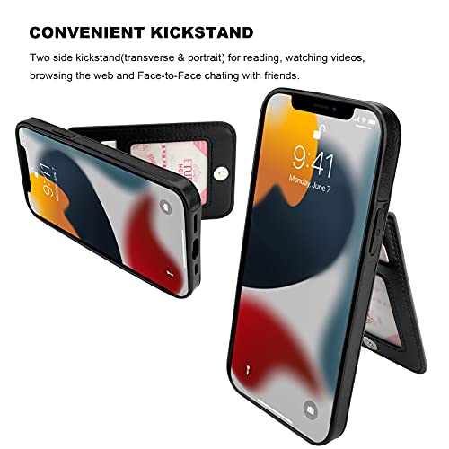 KIHUWEY Compatible with iPhone 13 Mini Case Wallet with Credit Card Holder, Premium Leather Magnetic Clasp Kickstand Heavy Duty Protective Cover for iPhone 13 Mini 5.4 Inch(Black)