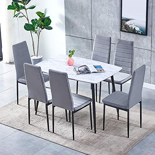 Ansley&HosHo-US High Back Dining Chairs Set of 2, Velvet Dining Room Chairs for Kitchen, Lounge, Living Room with Metal Legs, 2 Pieces Modern Dinner Chairs Side Chairs, Grey