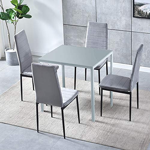Ansley&HosHo-US High Back Dining Chairs Set of 2, Velvet Dining Room Chairs for Kitchen, Lounge, Living Room with Metal Legs, 2 Pieces Modern Dinner Chairs Side Chairs, Grey