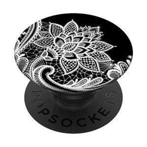 black floral lace mandala phone popper popsockets swappable popgrip