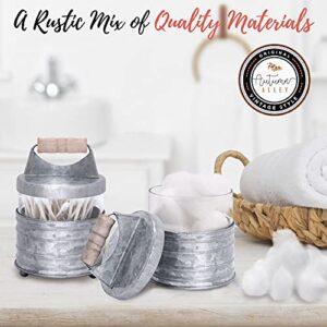 Autumn Alley Galvanized Bathroom Apothecary Jars Set, Farmhouse Bathroom Jars Qtip Holder Glass Dispenser- Rustic Vanity Organizer with Lids for Cotton Balls, Swabs, Rounds, Bath Salts 2-Glass Jars