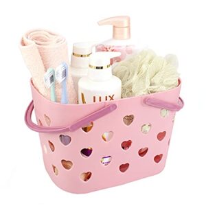 plastic shower caddy basket,portable shower caddy tote box organizer bin dorm with handle for bathroom, pantry, kitchen, college dorm, garage-pink (1pc)