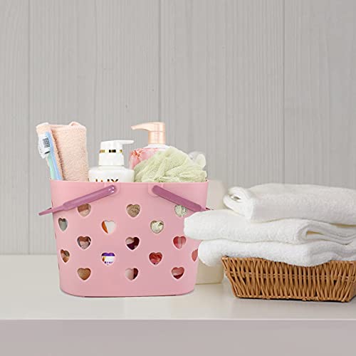 Plastic Shower Caddy Basket,Portable Shower Caddy Tote Box Organizer Bin Dorm with Handle for Bathroom, Pantry, Kitchen, College Dorm, Garage-Pink (1pc)
