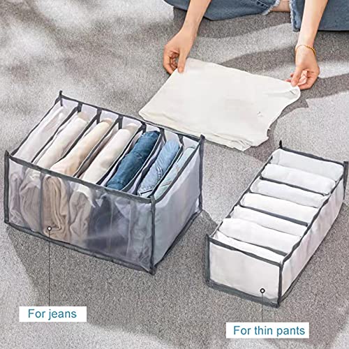 SALOMOCA 2 Pack Cloth Drawer Organizer Foldable Closet Dividers Nylon Pants Clothes Storage Box Fabric Dresser Compartments for Jeans Tshirt Clothing Organization(Grey, 7 Cells)