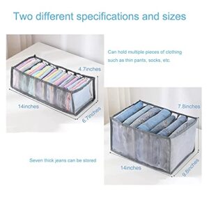 SALOMOCA 2 Pack Cloth Drawer Organizer Foldable Closet Dividers Nylon Pants Clothes Storage Box Fabric Dresser Compartments for Jeans Tshirt Clothing Organization(Grey, 7 Cells)