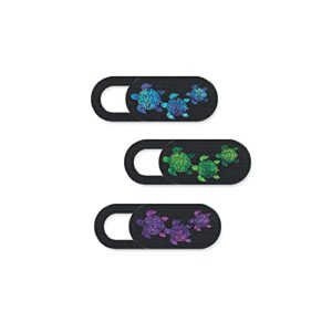 wirester set of 3 camera cover slide, plastic webcam privacy cover for laptop, macbook, pc, computer, cell phone and more accessories - green sea turtles, purple sea turtles, blue sea turtles