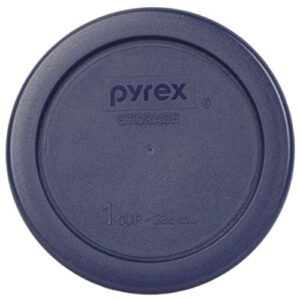 Pyrex (4) 7202 1-Cup Glass Bowls & (4) Pyrex 7202-PC 1-Cup Dark Blue Lids