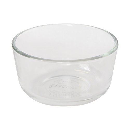 Pyrex (4) 7202 1-Cup Glass Bowls & (4) Pyrex 7202-PC 1-Cup Dark Blue Lids