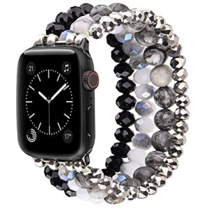 cagos glitter beaded compatible with apple watch 40mm 41mm series 8 se/7/6/5/4 bands, 38mm iwatch series 3/2/1 bracelets, iphone watch band for women (grey/black, 41mm/40mm/38mm)