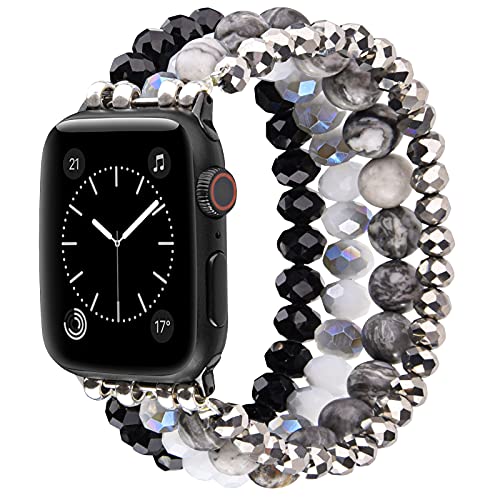 CAGOS Glitter Beaded Compatible with Apple Watch 40mm 41mm Series 8 SE/7/6/5/4 Bands, 38mm iWatch Series 3/2/1 Bracelets, iPhone Watch Band for Women (Grey/Black, 41mm/40mm/38mm)