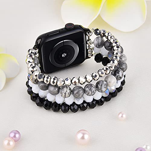 CAGOS Glitter Beaded Compatible with Apple Watch 40mm 41mm Series 8 SE/7/6/5/4 Bands, 38mm iWatch Series 3/2/1 Bracelets, iPhone Watch Band for Women (Grey/Black, 41mm/40mm/38mm)