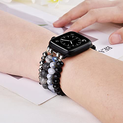 CAGOS Glitter Beaded Compatible with Apple Watch 40mm 41mm Series 8 SE/7/6/5/4 Bands, 38mm iWatch Series 3/2/1 Bracelets, iPhone Watch Band for Women (Grey/Black, 41mm/40mm/38mm)