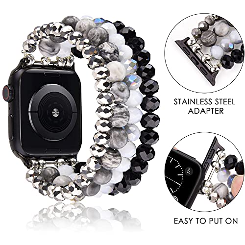 CAGOS Glitter Beaded Compatible with Apple Watch 40mm 41mm Series 8 SE/7/6/5/4 Bands, 38mm iWatch Series 3/2/1 Bracelets, iPhone Watch Band for Women (Grey/Black, 41mm/40mm/38mm)