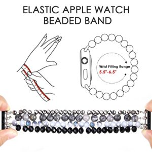 CAGOS Glitter Beaded Compatible with Apple Watch 40mm 41mm Series 8 SE/7/6/5/4 Bands, 38mm iWatch Series 3/2/1 Bracelets, iPhone Watch Band for Women (Grey/Black, 41mm/40mm/38mm)