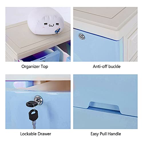 Plastic Drawers Dresser,Storage Cabinet with 6 Drawers,Stackable Vertical Clothes Storage Tower Small Closet Organizer Shelf Lockable Storage Cabinet Drawers Organizer for Clothing,Bedroom,etc(Blue)