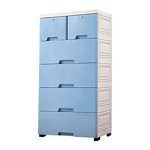 Plastic Drawers Dresser,Storage Cabinet with 6 Drawers,Stackable Vertical Clothes Storage Tower Small Closet Organizer Shelf Lockable Storage Cabinet Drawers Organizer for Clothing,Bedroom,etc(Blue)