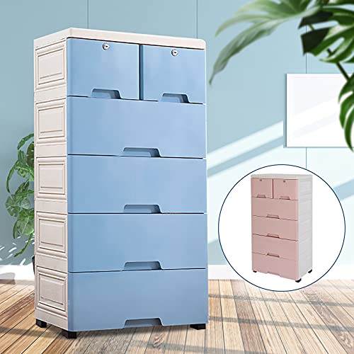 Plastic Drawers Dresser,Storage Cabinet with 6 Drawers,Stackable Vertical Clothes Storage Tower Small Closet Organizer Shelf Lockable Storage Cabinet Drawers Organizer for Clothing,Bedroom,etc(Blue)