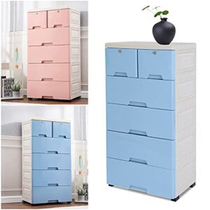 Plastic Drawers Dresser,Storage Cabinet with 6 Drawers,Stackable Vertical Clothes Storage Tower Small Closet Organizer Shelf Lockable Storage Cabinet Drawers Organizer for Clothing,Bedroom,etc(Blue)