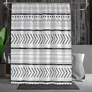 hyprest boho shower curtain, white shower curtain sets with bohemian geometric pattern, washable water repellent fabric shower curtain for bathroom with 12 hooks & weighted bottom hem (72" x 72")