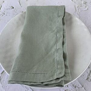 Hemstitched Linen Napkins – 20 Inch x 20 Inch – Stonewashed Pure Linen Cloth Dinner Napkins with Mitered Corners - 100% French Flax – Machine Washable - Set of 4 (Soft Sage Green)