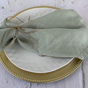 Hemstitched Linen Napkins – 20 Inch x 20 Inch – Stonewashed Pure Linen Cloth Dinner Napkins with Mitered Corners - 100% French Flax – Machine Washable - Set of 4 (Soft Sage Green)