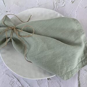 Hemstitched Linen Napkins – 20 Inch x 20 Inch – Stonewashed Pure Linen Cloth Dinner Napkins with Mitered Corners - 100% French Flax – Machine Washable - Set of 4 (Soft Sage Green)