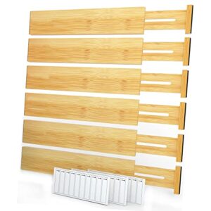 spaceaid bamboo drawer dividers with labels, kitchen adjustable drawer organizers, expandable organization for home, office, dressers and bathroom, 6 dividers (13.25-17 in)