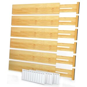 SpaceAid Bamboo Drawer Dividers with Labels, Kitchen Adjustable Drawer Organizers, Expandable Organization for Home, Office, Dressers and Bathroom, 6 Dividers (13.25-17 in)