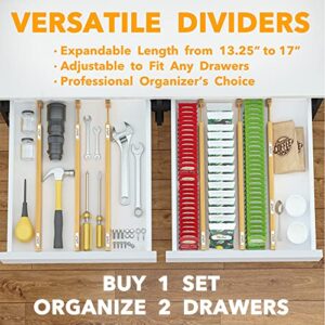 SpaceAid Bamboo Drawer Dividers with Labels, Kitchen Adjustable Drawer Organizers, Expandable Organization for Home, Office, Dressers and Bathroom, 6 Dividers (13.25-17 in)