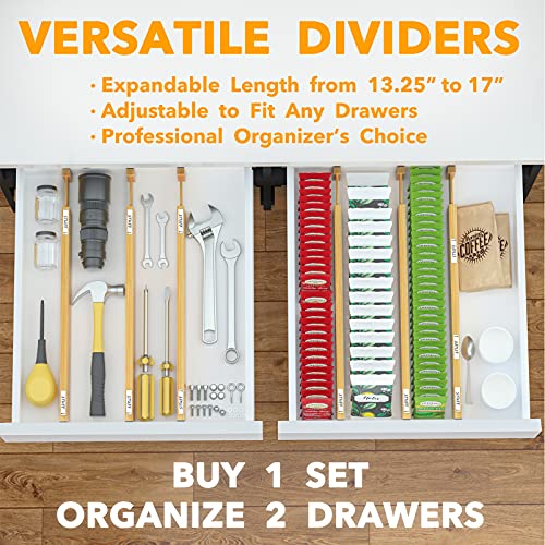 SpaceAid Bamboo Drawer Dividers with Labels, Kitchen Adjustable Drawer Organizers, Expandable Organization for Home, Office, Dressers and Bathroom, 6 Dividers (13.25-17 in)