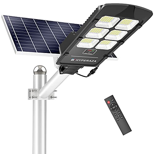 HYPERAZA Solar Street Light, 800W Solar Flood Light Outdoor Motion Sensor Dusk to Dawn Solar Light with Remote Control IP66 Waterproof for Parking Lot, Stadium, Garden (Bright White)