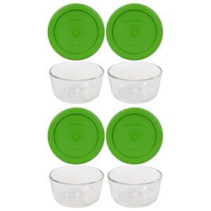pyrex (4 7202 glass bowls & (4) 7202-pc lawn green lids