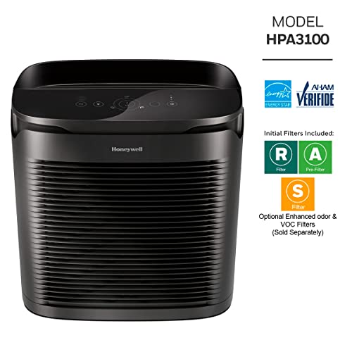 Honeywell PowerPlus HEPA Air Purifier, Allergen Reducer for Medium/Large Rooms (200 sq. ft.) Black - Wildfire/Smoke, Pollen, Pet Dander & Dust Air Purifier, HPA3100