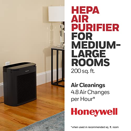 Honeywell PowerPlus HEPA Air Purifier, Allergen Reducer for Medium/Large Rooms (200 sq. ft.) Black - Wildfire/Smoke, Pollen, Pet Dander & Dust Air Purifier, HPA3100