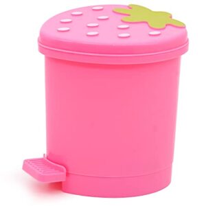 desktop trash can mini with swing lid cute pink strawberry, mini countertop trash cans for desk car office kitchen, tiny trash can, mini garbage can plastic