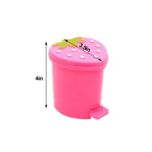 Desktop Trash Can Mini with Swing Lid Cute Pink Strawberry, Mini Countertop Trash Cans for Desk Car Office Kitchen, Tiny Trash Can, Mini Garbage Can Plastic