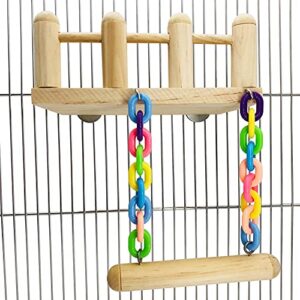 Bird Wooden Play Gyms Stands with Climbing Ladder and Acrylic Wood Swing for Green Cheeks, Lovebirds, Finches, Conures, Cockatiels, Parakeets, Bird Perches Cage Play Chewing Toys