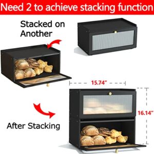 ETMI Black Bread Box for Kitchen Countertop-Large Modern bamboo Bread box with Window Bread Storage Container