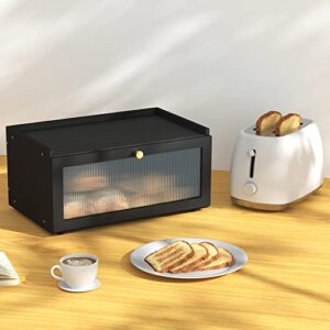 ETMI Black Bread Box for Kitchen Countertop-Large Modern bamboo Bread box with Window Bread Storage Container