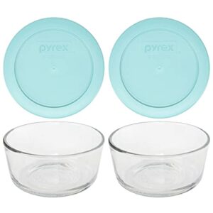 pyrex (2) 7200 glass bowls & (2) pyrex 7200-pc jade dust lids