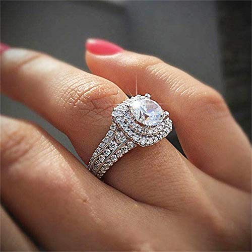 925 Sterling Silver Shiny Full Diamond Ring 18K Gold Cocktail Rings Round Cut 3ct Cubic Zirconia Promise Rings CZ Diamond Ring Eternity Engagement Wedding Band Ring for Women W.23 (US Code 8)