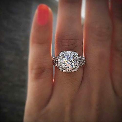 925 Sterling Silver Shiny Full Diamond Ring 18K Gold Cocktail Rings Round Cut 3ct Cubic Zirconia Promise Rings CZ Diamond Ring Eternity Engagement Wedding Band Ring for Women W.23 (US Code 8)