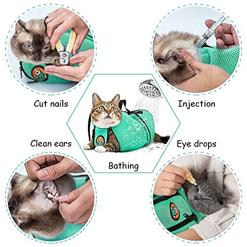 AWOOF Cat Grooming Bag Adjustable Cat Bathing Bag Anti Scratch & Bite Polyester Soft Durable Mesh Cat Shower Bag for Small Medium Large Cats Nail Trimming Ear Cleaning Medicine Taking