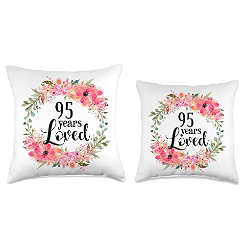 Floral 90 Years Loved Mom Grandma Birthday Gift Floral Loved 95 Year Old Grandma 95th Birthday Gift Throw Pillow, 16x16, Multicolor