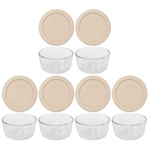 pyrex (6) 7202 glass bowls & (6) pyrex 7202-pc blush lids