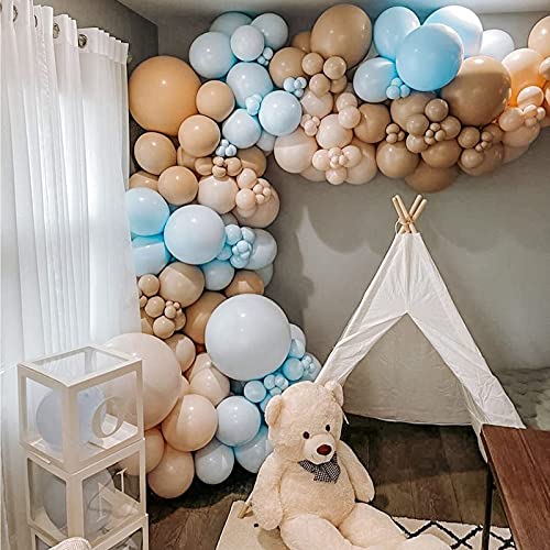 167 PCS Brown Coffee Blue Balloons Arch Garland Kit for Bear Baby Shower Birthday Wedding Party Decorations