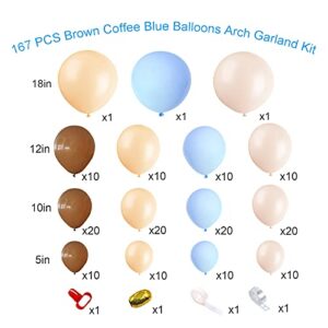 167 PCS Brown Coffee Blue Balloons Arch Garland Kit for Bear Baby Shower Birthday Wedding Party Decorations