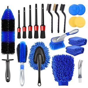 20Pcs Car Detailing Brush Set, Car Wheel Tire Brush Set, Car Detailing Kit with 17" Rim Wheel Brush, Tire Brush, Car Cleaning Kit for Cleaning Wheels, Interior, Exterior, Dashboard, Leather, Air Vent