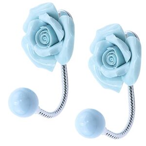 Woogim 2 PCS 3D Flower Ceramic Wall Hook Wall Mounted,Chrome Decorative Robe Hook for Kitchen Bathroom(Blue)